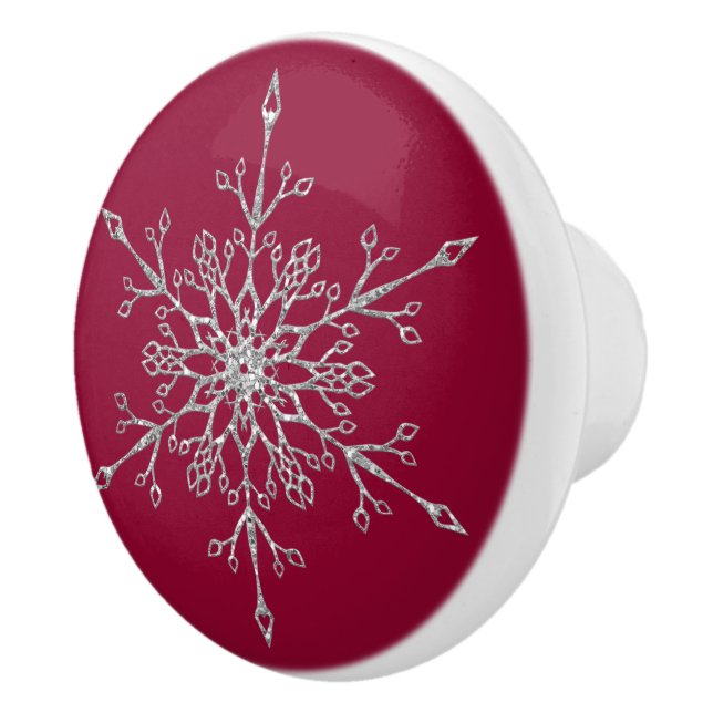 Eleganter Silver Glitzer Weihnachten Schneeflocke  Keramikknauf (Rechts)