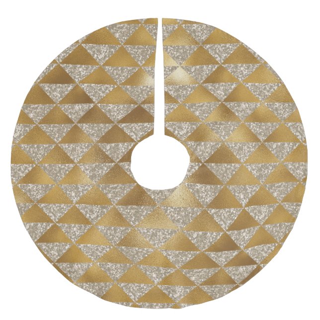 Eleganter Silver Gold Glitzer Triangle Design Chic Polyester Weihnachtsbaumdecke (Vorderseite)