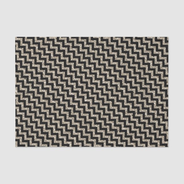 Eleganter Silver Gold Glitzer Zickzack auf Black Seidenpapier (Vorderseite)