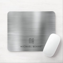 Eleganter Silver Gray Metallic Monogram Name Mousepad