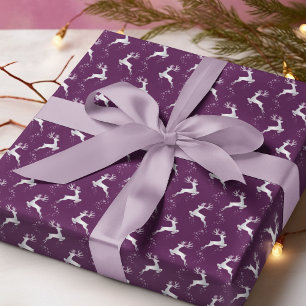 Eleganter Silver Reindeer Lila Weihnachtsfeiertag Geschenkpapier