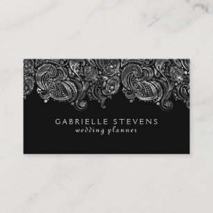 Eleganter Silver und Black Paisley Wedding Planner Visitenkarte