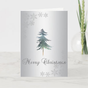 Eleganter Silver Watercolor Weihnachtsbaum, Glitze Feiertagskarte