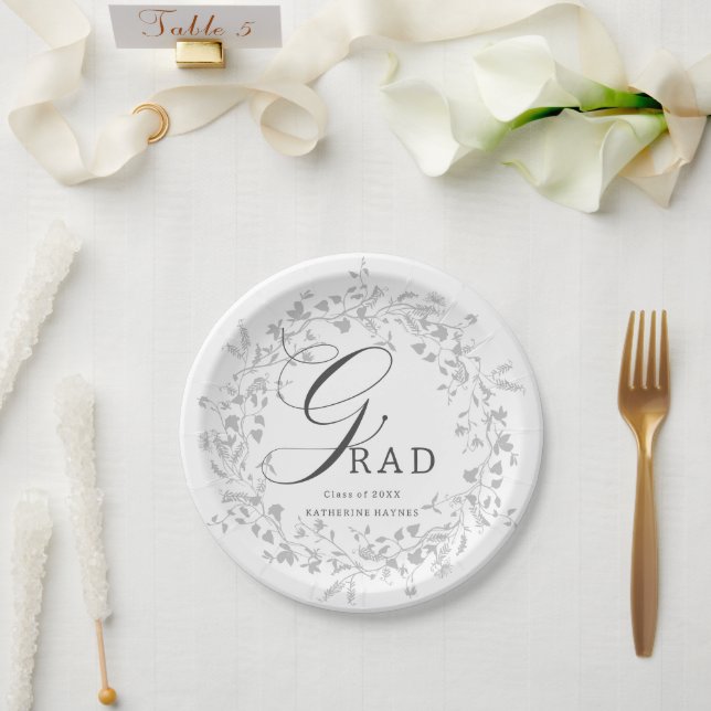 Eleganter Silver Wildblume Wreath Abschluss Pappteller (Hochzeit)