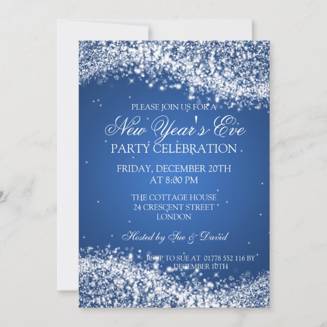 Eleganter Silvester Fingernd Blaue Welle Einladung (Vorderseite)