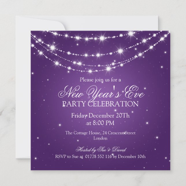 Eleganter Silvester Sparkling Chain Lila Einladung (Vorderseite)