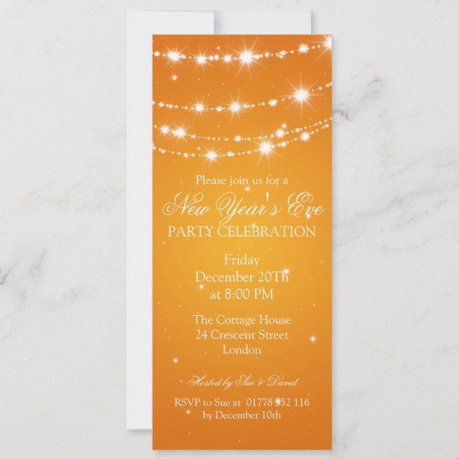 Eleganter Silvester Sparkling Chain Orange Einladung (Vorderseite)