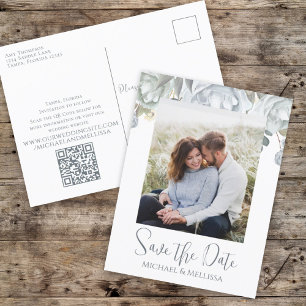 Eleganter Simple Dusty Blue Floral Wedding QR Code Postkarte