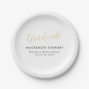 Eleganter Simple Gold Script Abschluss White Pappteller