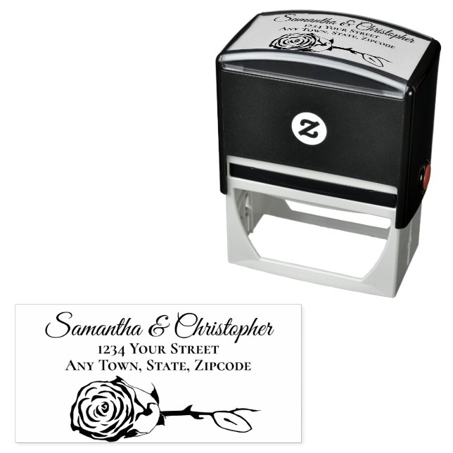 Eleganter Single Rose Hochzeitadresse Permastempel (Beispiel)