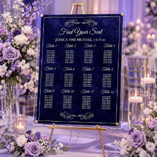 Eleganter Sitzplan für die Hochzeit in Navyblau Acrylschild