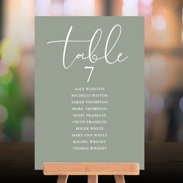 Eleganter Sitzplan Tischnummer in Salbeigrün (Sage Green Elegant Seating Plan Table Number)
