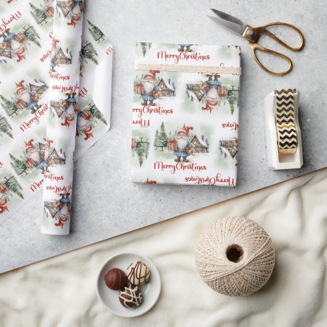 Eleganter, skandinavischer Stil Weihnachtsgenom Geschenkpapier (Kunsthandwerk)
