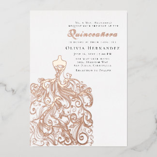 Eleganter Sketched Quinceanera Dress Foil Folieneinladung