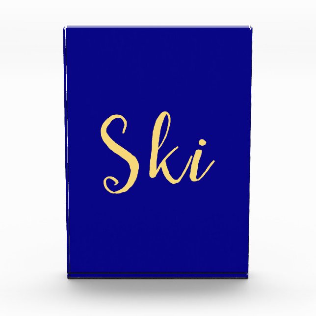 Eleganter SKI Text farbenfroher Royal Blue Hinterg Fotoblock (Vorderseite)