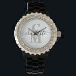 Eleganter Skriptname Benutzerdefinierte Monogramm- Armbanduhr<br><div class="desc">Elegante personalisierte Monogrammuhr mit modernem Drehbuch. Diese benutzerdefinierte Monogramm-Uhr kann einfach mit einem Namen und Initialen online personalisiert werden. Schaffen Sie ein personalisiertes Geschenk für Ihre Familie und Freunde.</div>