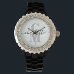 Eleganter Skriptname Benutzerdefinierte Monogramm- Armbanduhr<br><div class="desc">Elegante personalisierte Monogrammuhr mit modernem Drehbuch. Diese benutzerdefinierte Monogramm-Uhr kann einfach mit einem Namen und Initialen online personalisiert werden. Schaffen Sie ein personalisiertes Geschenk für Ihre Familie und Freunde.</div>