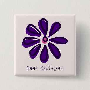 Eleganter Skriptname Lila Blume Doodle Square Button