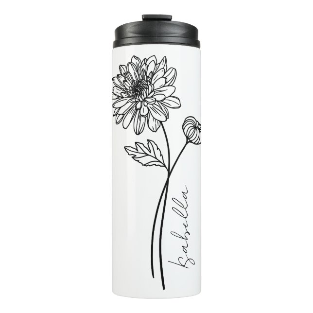 Eleganter Skriptname November Geburtsmonat-Blume Thermosbecher (Vorderseite)