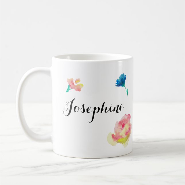 Eleganter Skripttyp, boho-Wasserfarbe-Blume Kaffeetasse (Links)