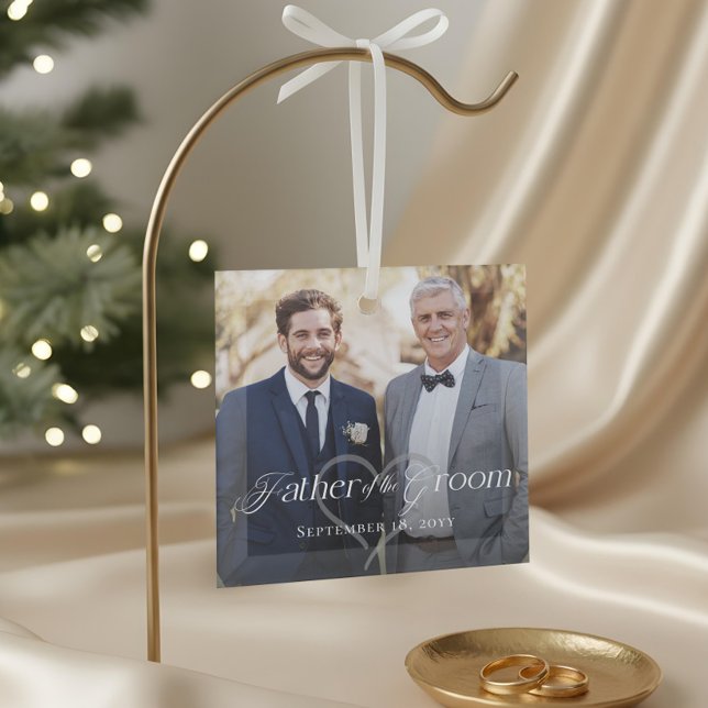 Eleganter Skriptvater des Groom-Fotos Keepake Ornament Aus Glas (Elegant Script Father of the Groom Photo Keepsake Glass Ornament)