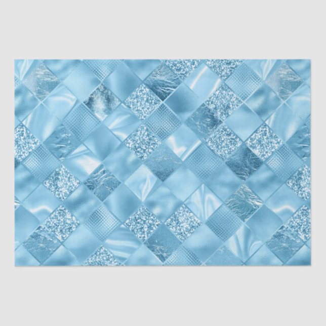 Eleganter Sky Blue Glitzer Diamond Lattice Muster Seidenpapier (Vorderseite)