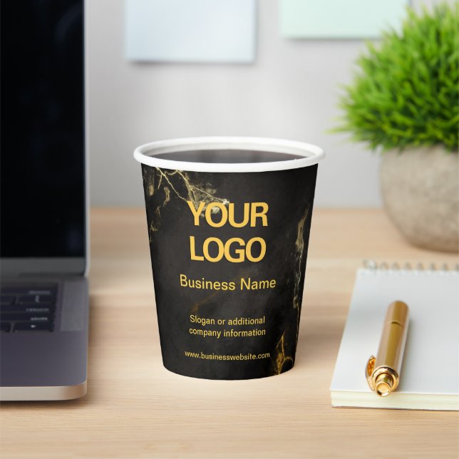 Eleganter Slogan für Schwarz und Gold-Marmor Pappbecher (InSitu)