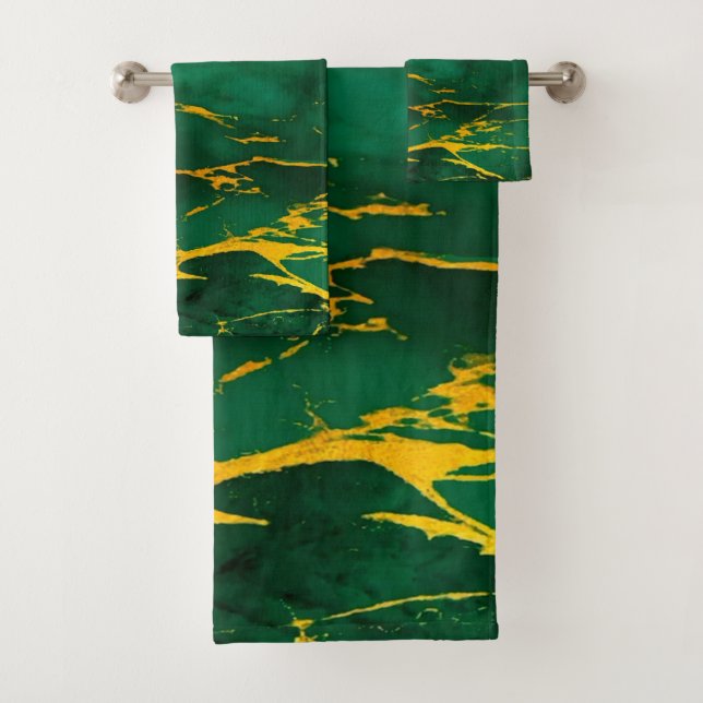 Eleganter Smaragdgrün- und Goldmarmor Badhandtuch Set (Insitu)