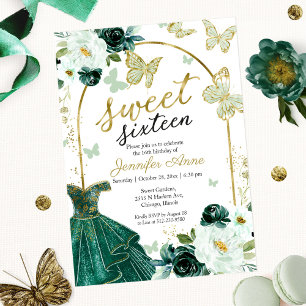Eleganter Smaragdgrüner Sweet 16 Blumenkleid  Einladung
