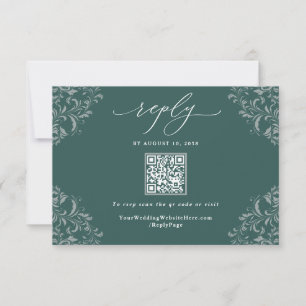 Eleganter Smaragdgrüner Vintage-Hochzeits-QR-Code RSVP Karte