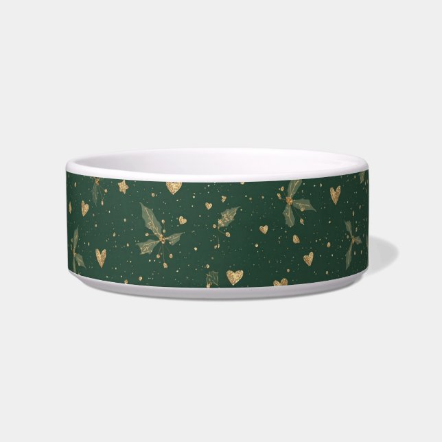 Eleganter Smarald & Gold Cat Bowl - Luxuriöses Hol Napf (Vorderseite)