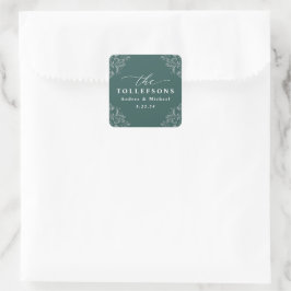 Eleganter Smarald Green Wedding Classic Square Quadratischer Aufkleber