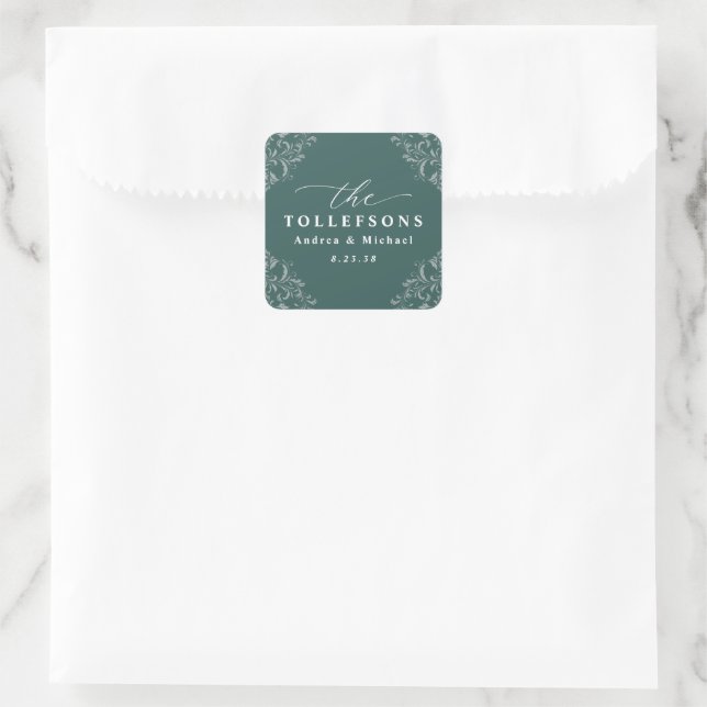 Eleganter Smarald Green Wedding Classic Square Quadratischer Aufkleber (Tasche)