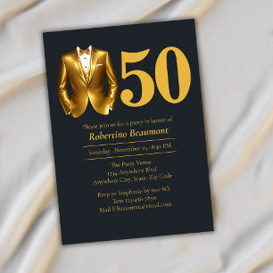 Eleganter Smoking für Männer Gold Schwarz 50. Gebu Einladung