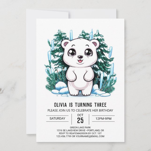Eleganter Snow Polar Bär Digitaler Geburtstag Einladung (Vorderseite)