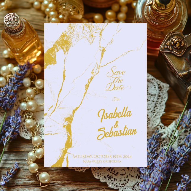 Eleganter Soft Lavendel & Gold-Marmor Save the Dat Einladung (Von Creator hochgeladen)
