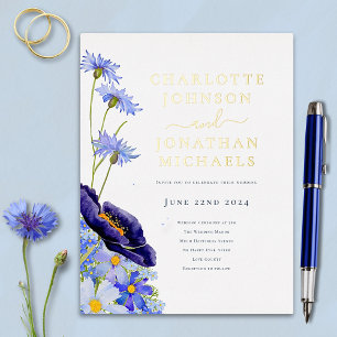 Eleganter Sommer Blau und Gold Folie Einladungspostkarte