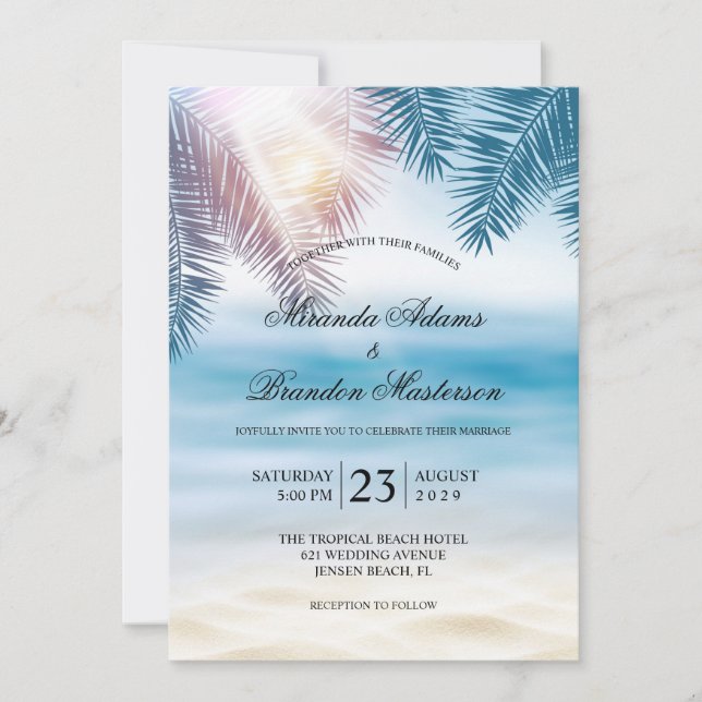Eleganter Sommer-Strand mit tropischem Meer Einladung (Vorderseite)