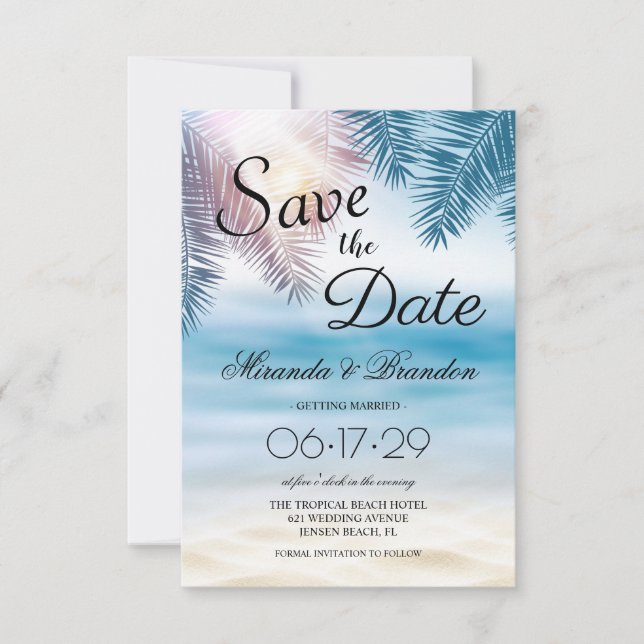 Eleganter Sommer-Strand mit tropischem Meer Save The Date (Vorderseite)