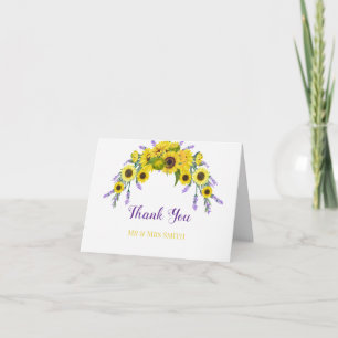 Eleganter Sonnenblumen- und Lavendel-Kranz zur Hoc Dankeskarte