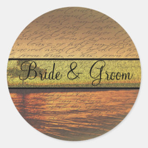 Eleganter Sonnenuntergang Hochzeitsticker Runder Aufkleber