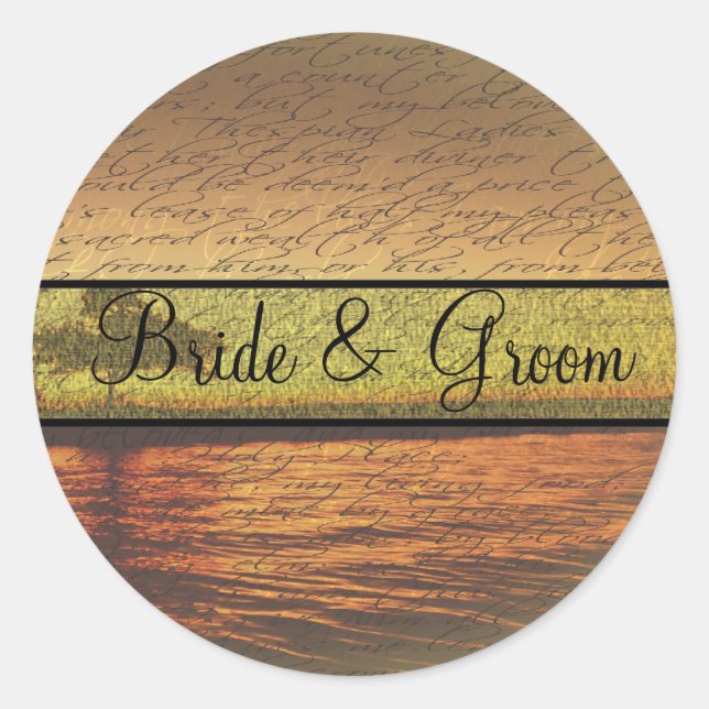 Eleganter Sonnenuntergang Hochzeitsticker Runder Aufkleber (Vorderseite)