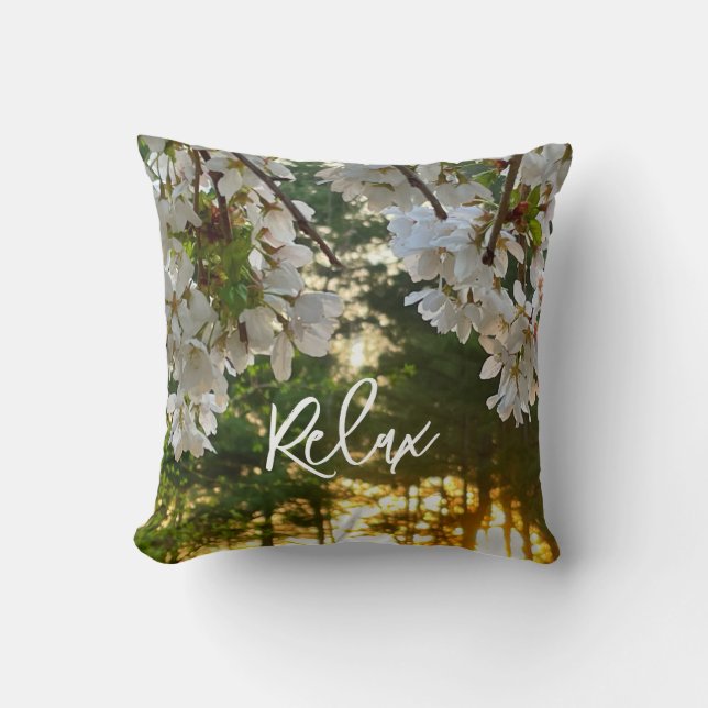 Eleganter Sonnenuntergang mit weißem Blumen Kissen (Vorderseite)