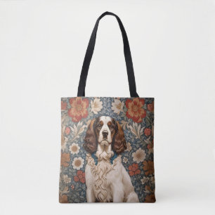 Eleganter Spaniel auf floralem Hintergrund Tasche