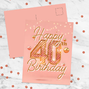 Eleganter Sparkling Soft Pink & Gold 40. Geburtsta Postkarte