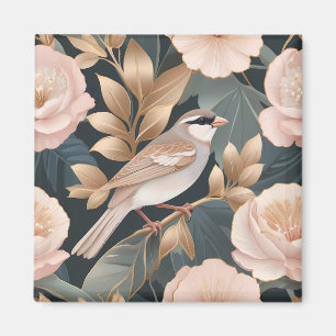 Eleganter Sparrow Rosa und Gold Floral Magnet