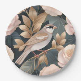 Eleganter Sparrow Rosa und Gold Floral Pappteller