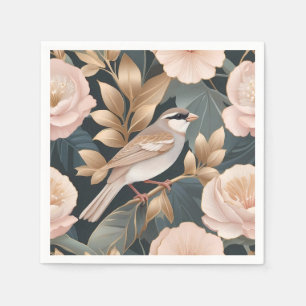 Eleganter Sparrow Rosa und Gold Floral Serviette