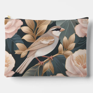 Eleganter Spatz Dusty Pink und Gold Blumenmuster Zubehörtasche