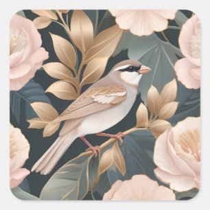 Eleganter Spatz Dusty Pink und Gold Blütenmuster Quadratischer Aufkleber